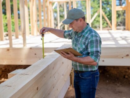 Specialist measuring a project site to calculate an accurate building quote.