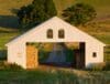 Hay barn with ridge ventilation, open access, and elevated floor for moisture control