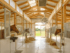 Horse barn with open windows, ridge vents, and bright natural lighting