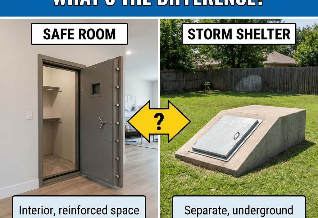 Safe room vs storm shelter comparison for tornado safety.