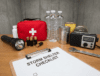 Storm shelter checklist with supplies and simple maintenance items.
