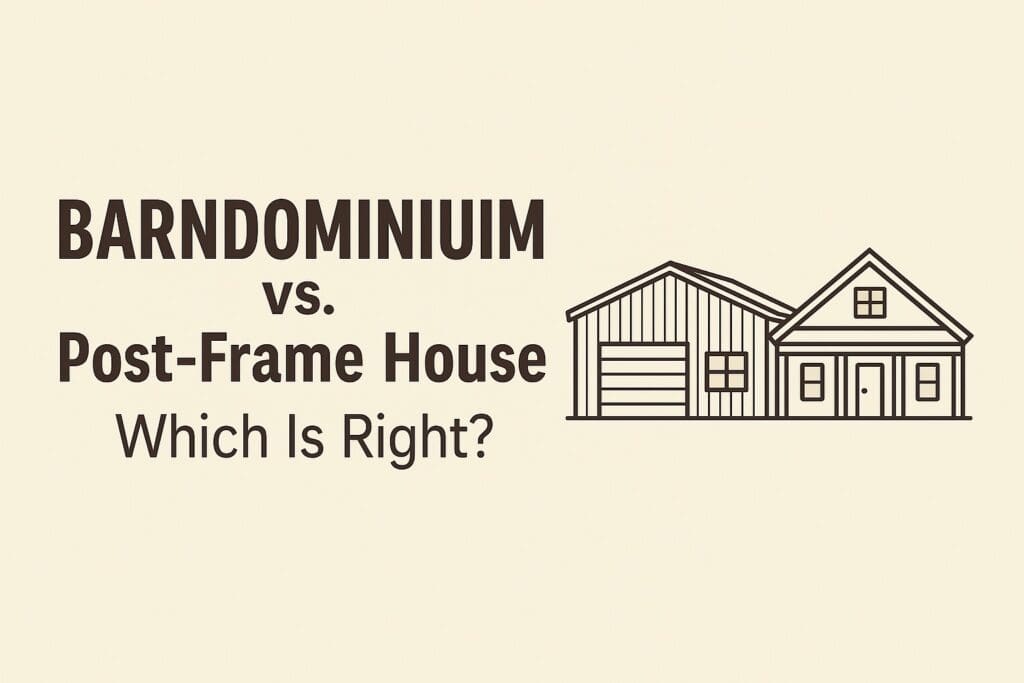 Barndominium and post‑frame house comparison showing layout and structural differences